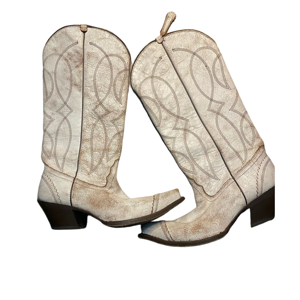 Tony Lama White Western Heeled Cowboy Boots